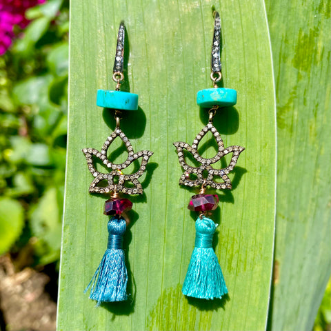Diamond and garnet lotus earrings