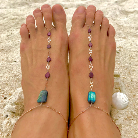 Custom multi stone foot bracelets