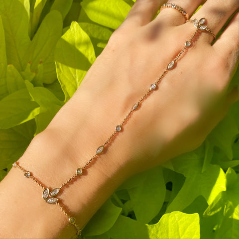 Diamond lotus hand bracelet