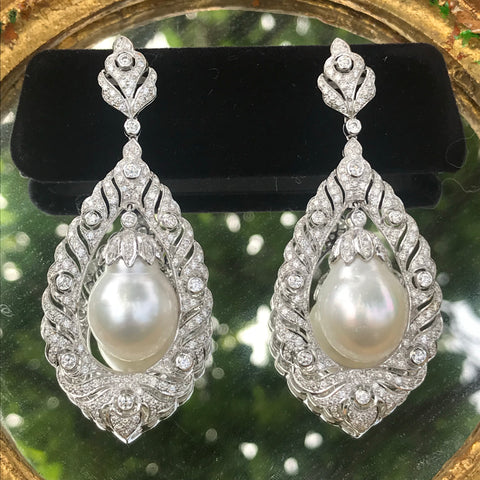 Estate diamond & pearl earrings
