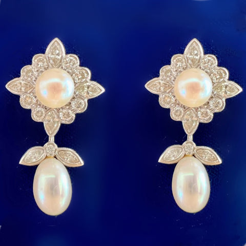 Bespoke Theo Fennell vintage diamond & pearl earrings