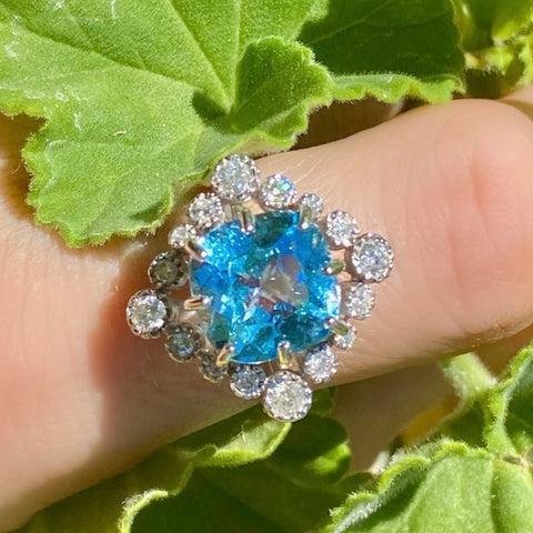1940’s blue topaz & diamond ring