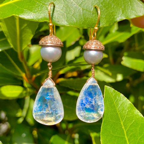 Moonstone, pearl & diamond earrings