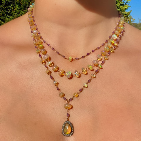 Layered opal, diamond & amethyst necklace