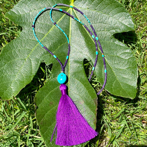 Turquoise & amethyst tassel necklace