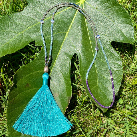 Aquamarine & labradorite tassel necklace
