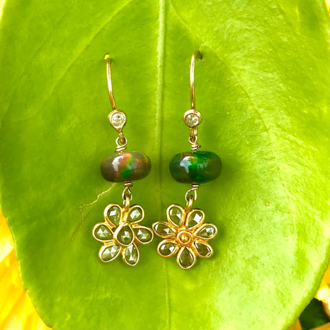 Black opal & diamond daisy earrings