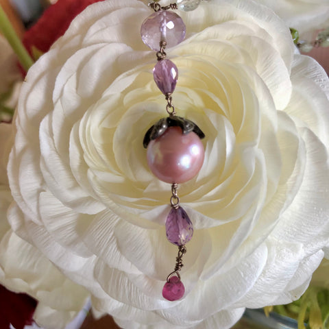 Pastel gemstone, pearl & diamond necklace