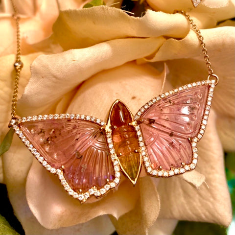 Tourmaline & diamond butterfly necklace