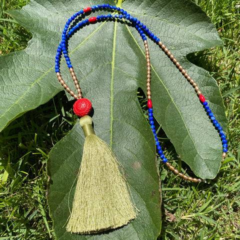 Cinnabar & lapis tassel necklace