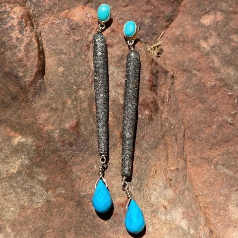 Turquoise & diamond exclamation earrings