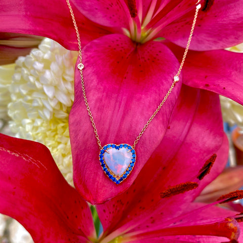 Opal & sapphire heart necklace