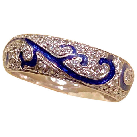 Diamond & blue enamel ring