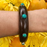 Slim wood & turquoise bangle