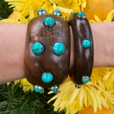 Slim wood & turquoise bangle