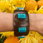 Wood bangle with rectangular turquoise stones