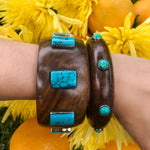 Slim wood & turquoise bangle