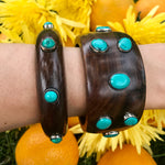 Extra wide wood bangle with round turquoise stones