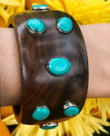 Extra wide wood bangle with round turquoise stones