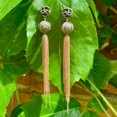 Diamond earrings with rose gold & silver tassels