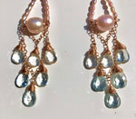 Aquamarine & peach pearl earrings