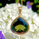 Moldavite pendant in 22k yellow gold