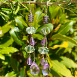 Green & lilac amethyst diamond earrings