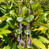 Green & lilac amethyst diamond earrings