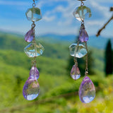 Green & lilac amethyst diamond earrings