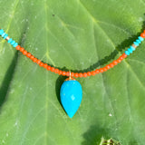 Turquoise & coral necklaces in yellow gold