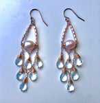 Aquamarine & peach pearl earrings