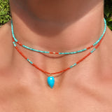 Turquoise & coral necklaces in yellow gold