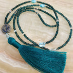 Sapphire & Diamond Om tassel necklace