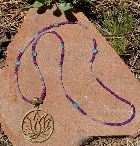 Thai lotus necklace with amethyst, apatite & sugilite