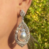 Estate diamond & pearl earrings