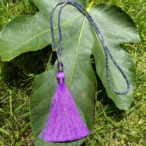 Shaded iolite & diamond tassel necklace