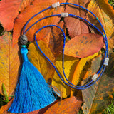 Diamond, lapis, moonstone & turquoise tassel necklace