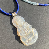 Aquamarine, moonstone & lapis Buddha necklace