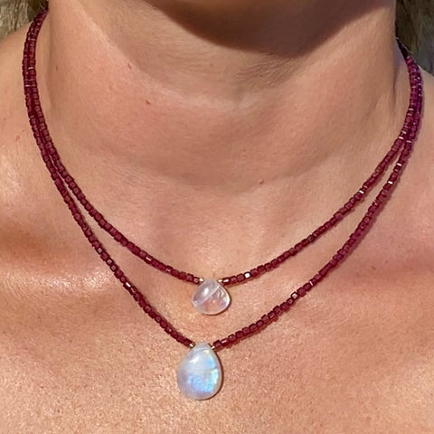 Moonstone & garnet necklaces