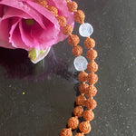 Pearl, rose quartz & rudraksha 108 bead mala