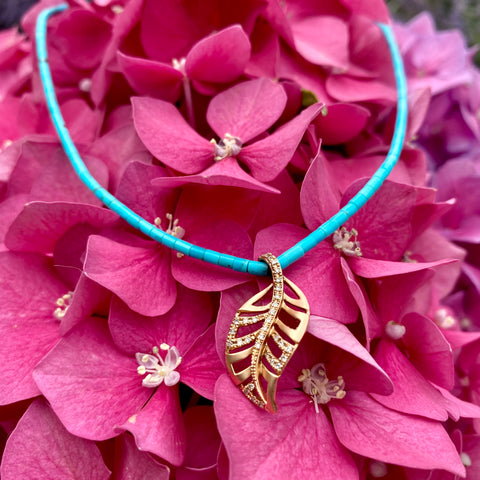 Diamond leaf & turquoise necklace