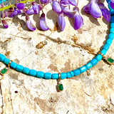 Turquoise necklace with emeralds & diamonds