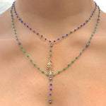 Turquoise & lapis lazuli diamond feather necklace