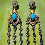 Antique diamond, sapphire, ruby & turquoise earrings