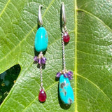 Turquoise, ruby & amethyst earrings