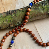 Bayong wood & lapis lazuli 108 bead mala