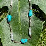 Turquoise, moonstone & diamond carabiner necklace