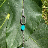 Turquoise, moonstone & diamond carabiner necklace