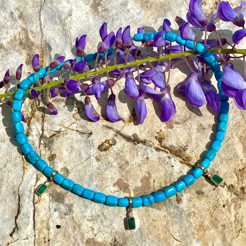 Turquoise, emerald & diamond necklace