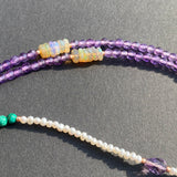 Malachite, amethyst & opal tassel necklace